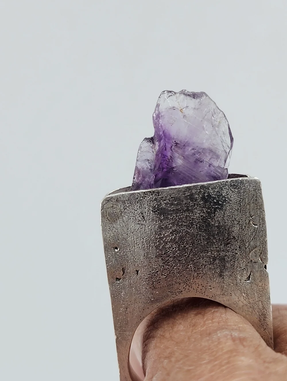 RAW AMETHYST STONE STATEMENT RING HANDMADE IN STERLING SILVER METAL SIZE 10